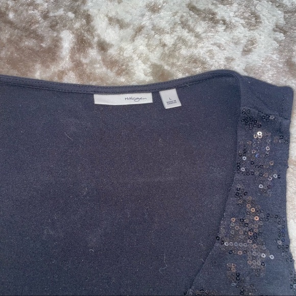 Halogen brand black sequined/sparkly tank top blouse SZ L - Picture 8 of 9